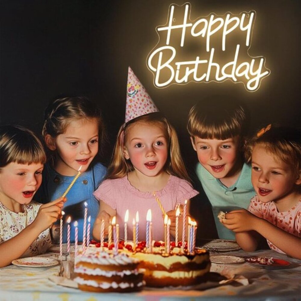 New Happy Birthday Neon Sign, Warm White LED Wall Light for Party & Backdrop - Picture 4 of 7